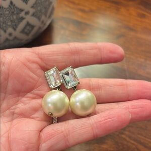 J. Crew Cream and Silver Drop Earrings with Pearls